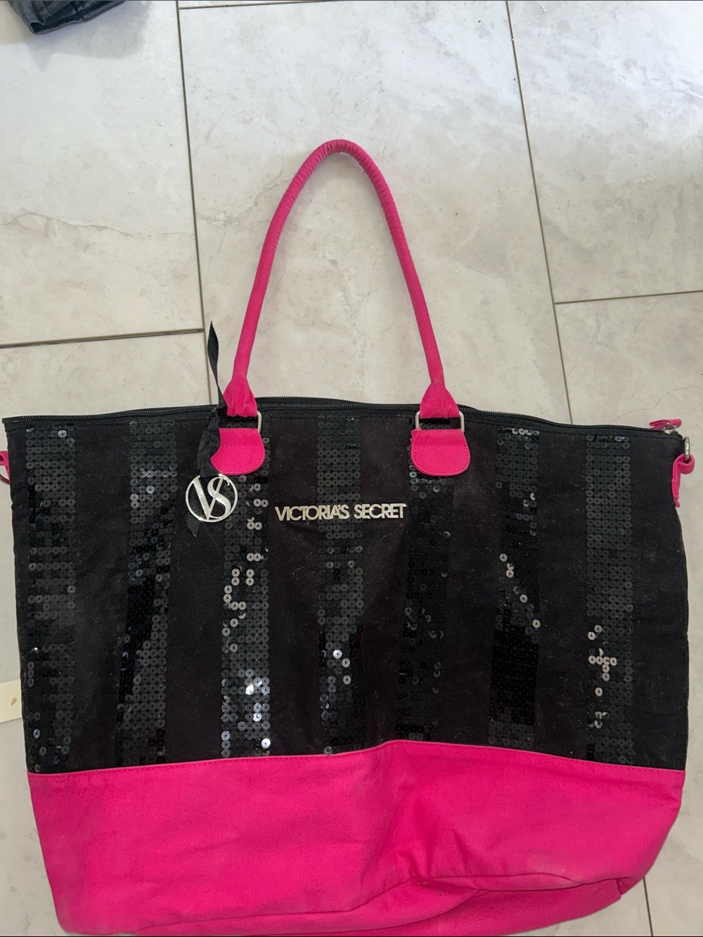Victoria's Secret tote bag Black and Hot Pink Sequin Tote
